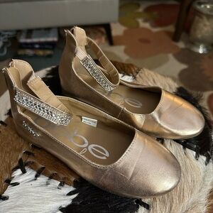 Bebe Girls Rose Gold Back Zip Bejeweled Shoes Size Girls 1 - GUC